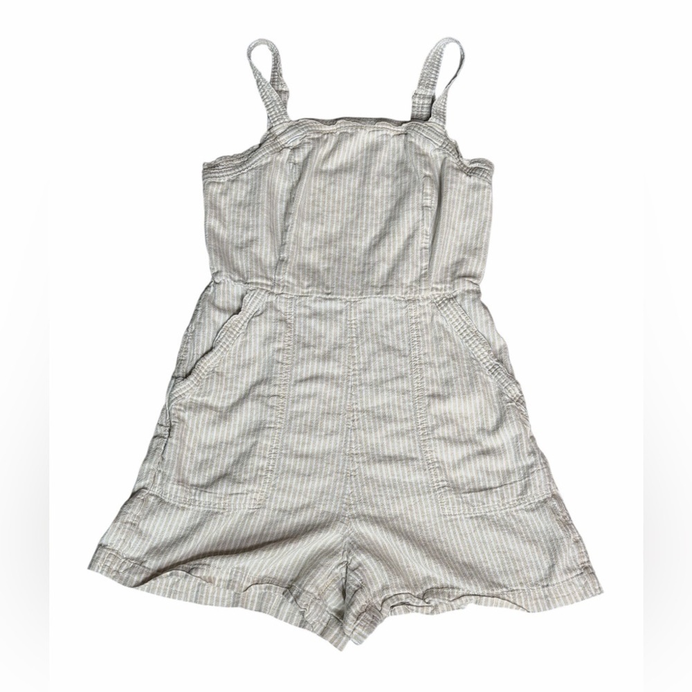 Coastal Picnic Striped Linen-Blend Romper • Neutral Summer Vibe Medium - Picture 5 of 7